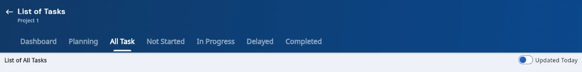 List of Tasks, with the Dashboard, Planning and status tabs across the top.